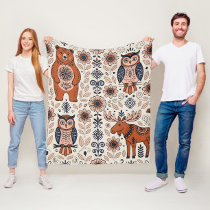 Volkskunst Bär Eule Elch Walddecke Fleecedecke