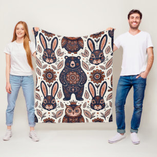 Volkskunst Bär Kaninchen Eule Nordic Walddecke Fleecedecke