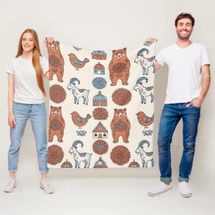 Volkskunst-Bär-Rotkehlchen-Wald-Decke Fleecedecke