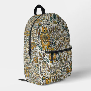 Volkskunst-Bären-Eichhörnchen-Elch-Wald-Rucksack Bedruckter Rucksack