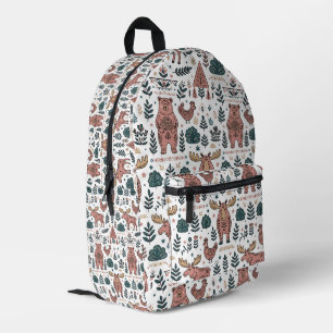 Volkskunst-Bären-Elch-Wald-Muster-Rucksack Bedruckter Rucksack