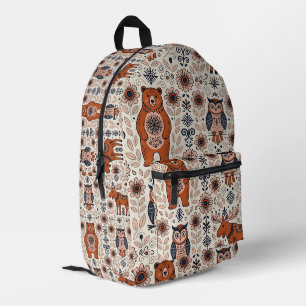 Volkskunst-Bären-Eule-Elch-Nordic-Wald-Rucksack Bedruckter Rucksack