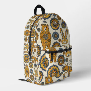 Volkskunst-Bären-Hasen-Elch-Wald-Rucksack Bedruckter Rucksack