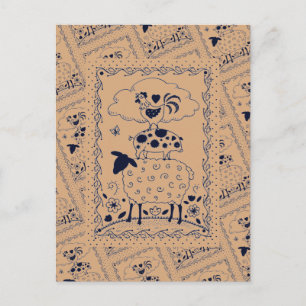 VOLKSKUNST BAUERNHOF TIERE SCHAF SCHWEIN HAHN Prim Postkarte