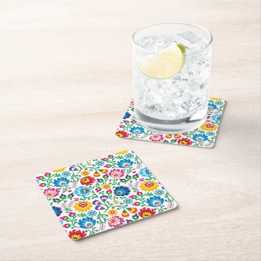 Volkskunst-Blumen-Muster 2 Rechteckiger Pappuntersetzer (Vor Ort)