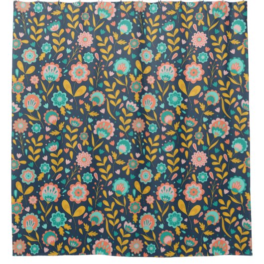 Volkskunst-Blumen-Muster Duschvorhang (Vorderseite)