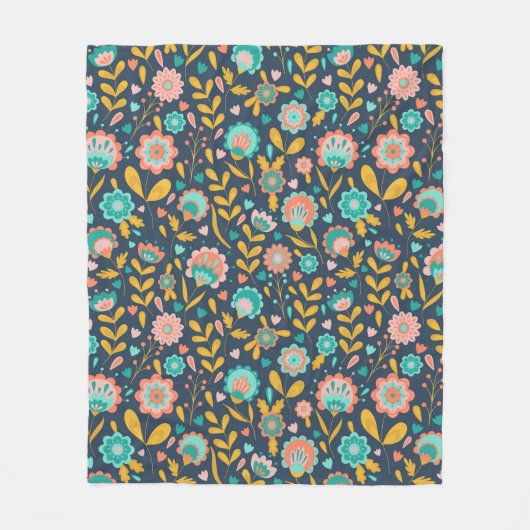 Volkskunst-Blumen-Muster Fleecedecke (Vorderseite)