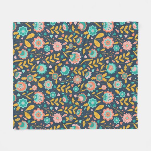 Volkskunst-Blumen-Muster Fleecedecke (Vorderseite (Horizontal))