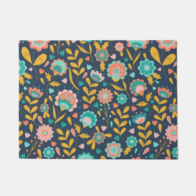 Volkskunst-Blumen-Muster Fußmatte (Vorderseite)