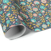 Volkskunst-Blumen-Muster Geschenkpapier (Rolleneckpunkt)