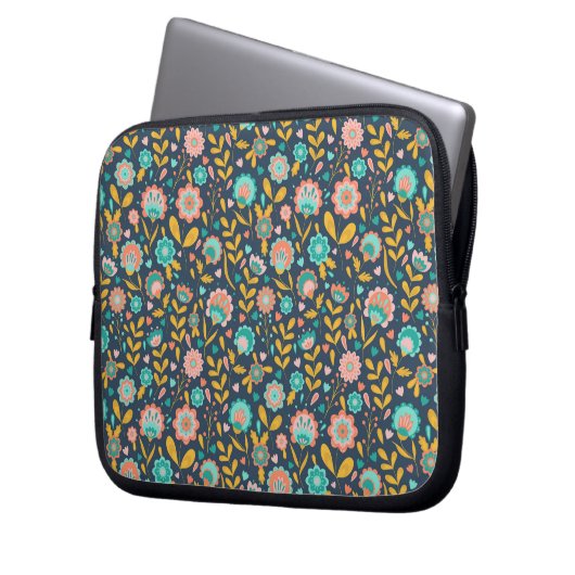 Volkskunst-Blumen-Muster Laptopschutzhülle (Vorderseite Links)