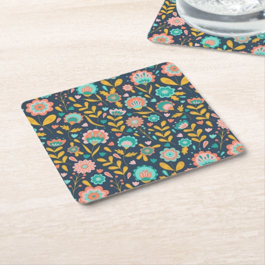 Volkskunst-Blumen-Muster Rechteckiger Pappuntersetzer (angewinkelt)