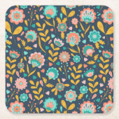 Volkskunst-Blumen-Muster Rechteckiger Pappuntersetzer (Vorderseite)