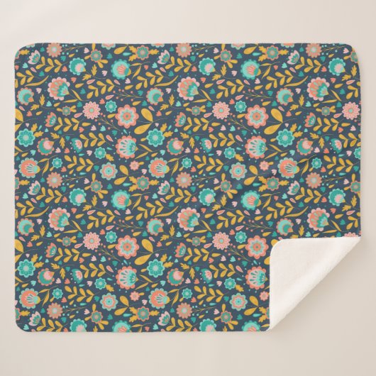 Volkskunst-Blumen-Muster Sherpadecke (Vorderseite (Horizontal))