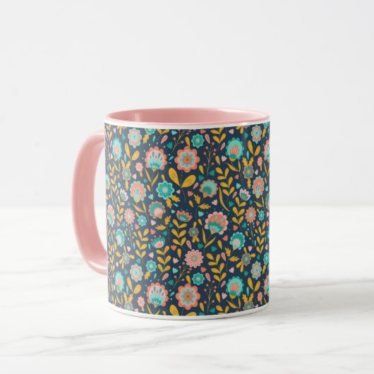 Volkskunst-Blumen-Muster Tasse (Vorderseite Links)