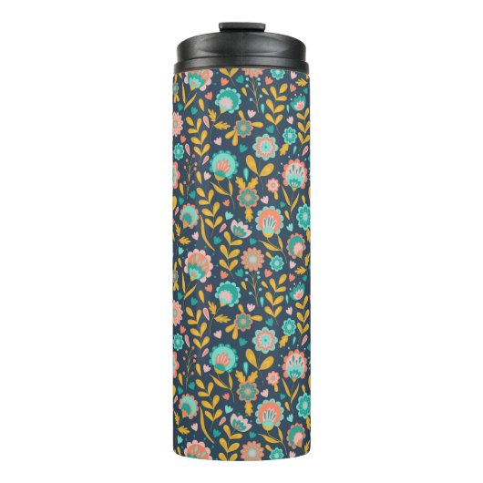 Volkskunst-Blumen-Muster Thermosbecher (Vorderseite)