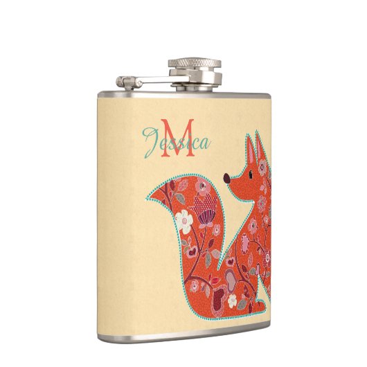 Volkskunst-Blumen-MusterFox Flachmann (Rechts)