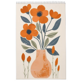 Volkskunst Blumen | Skandinavischer Orangenblumen- Kalender