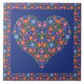 Volkskunst-Blumenherz auf königliches Fliese (Vorderseite)