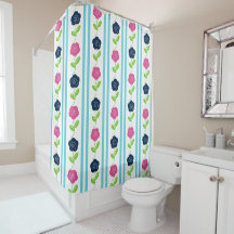 Volkskunst Blumenstreifen - Marineblau Hot Pink Aq