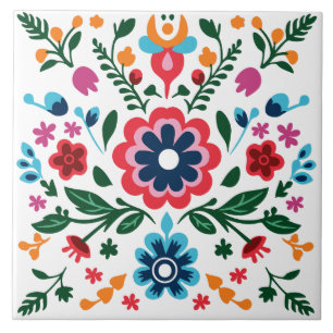 Volkskunst Blumiges Muster Farbenfrohe Blumen Fliese