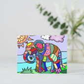 Volkskunst bunt künstlerisches Elefantengemälde Postkarte (Stehend Vorderseite)