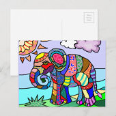 Volkskunst bunt künstlerisches Elefantengemälde Postkarte (Vorne/Hinten)