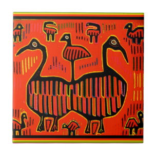 Volkskunst Bunte Vögel Fliese