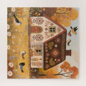 Volkskunst Cottage Vögel Herbst Puzzle (Horizontal)