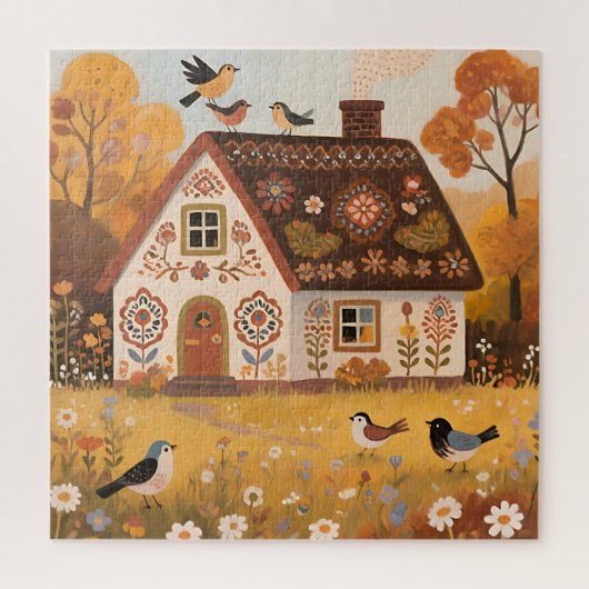 Volkskunst Cottage Vögel Herbst Puzzle (Vertikal)
