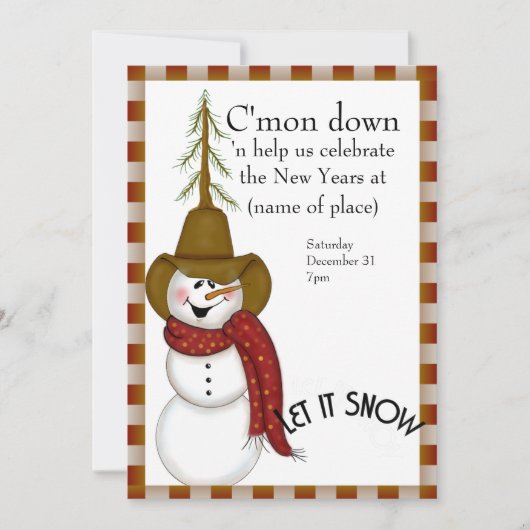 Volkskunst-Cowboy-Schneemann-neue Jahre Einladung (Vorderseite)