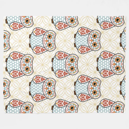 Volkskunst-Eule auf Gold Fleecedecke (Vorderseite (Horizontal))