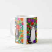 Volkskunst - farbenfrohe Katzen und Blume | AI Art Kaffeetasse (Vorderseite Links)