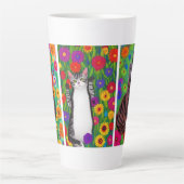 Volkskunst - farbenfrohe Katzen und Blume | AI Art Milchtasse (Vorderseite)