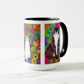 Volkskunst - farbenfrohe Katzen und Blume | AI Art Tasse (VorderseiteRechts)