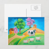 Volkskunst farbenfrohe Kuh- und Schafmalerei Postkarte (Vorne/Hinten)