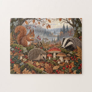 Volkskunst Herbstwaldtiere Waldszene Puzzle