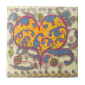 Volkskunst Herz mit Blätter und Blume Fliese (Vorderseite)