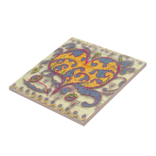 Volkskunst Herz mit Blätter und Blume Fliese (Seite)