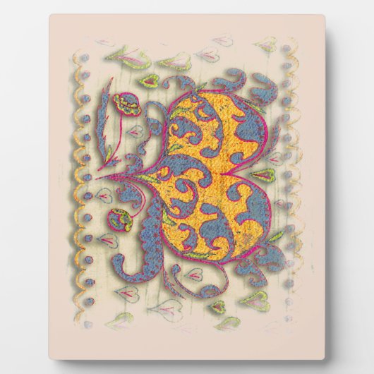 Volkskunst Herz mit Blätter und Blume Fotoplatte (Vorderseite)