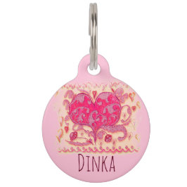 Volkskunst Herz mit Blätter und Blume Haustiermarke