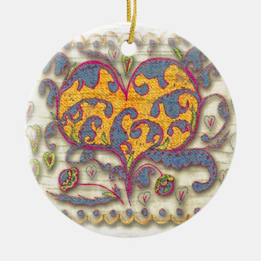 Volkskunst Herz mit Blätter und Blume Keramikornament (Vorne)