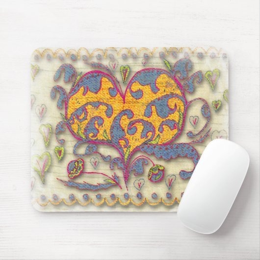 Volkskunst Herz mit Blätter und Blume Mousepad (Mit Mouse)