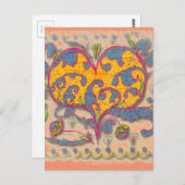 Volkskunst Herz mit Blätter und Blume Postkarte (Vorne/Hinten)