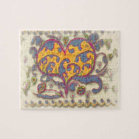 Volkskunst Herz mit Blätter und Blume Puzzle (Horizontal)
