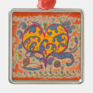 Volkskunst Herz mit Blätter und Blume Silbernes Ornament