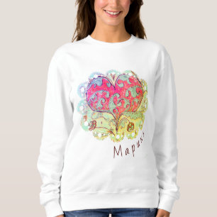 Volkskunst-Herz mit Blättern, Blumen und Namen Sweatshirt