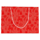 Volkskunst-Hirsch-Botanik-Rot-Große-Geschenktasche Große Geschenktüte (Rückseite)