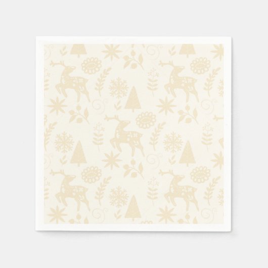 Volkskunst Hirsch Wald Off-White Serviette (Vorderseite)