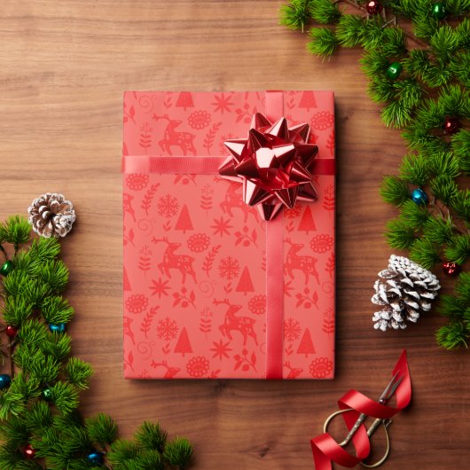 Volkskunst-Hirschwald Rot Geschenk Geschenkpapier (Feiertagsgeschenk)